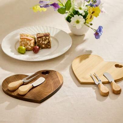 Cirelle 1件竹制实木心形奶酪盘、蔬菜板、水果面包托盘、酒店餐厅茶具托盘、相思蛋糕托盘