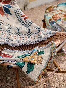Cirelle 1pc Bohemian Woven Throw Blanket - Vintage Geometric Pattern Sofa Blanket, Soft Reversible Tassel Fringe Blanket For Couch, Bed, Camping, Picnic & Home Decor - multicolor - View 3