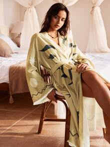 Lullawish Bohemian Style Casual Sun, Moon & Star Geometric Line Print Long Loose Robe For Women - Multicolor - View 5