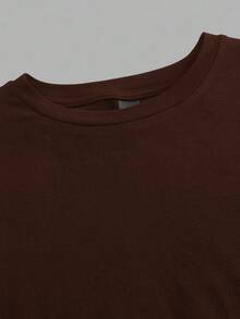 SHEIN EZwear 休閒簡約 2件組 基本款棕色 & 白色圓領短袖內搭上衣 春夏適用 - 彩色 - 查看 8