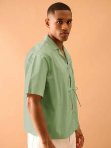 Musero Tie Front Boxy Short Sleeve Shirt Smart Streetstyle Vacation Spring&Summer - Green - View 2