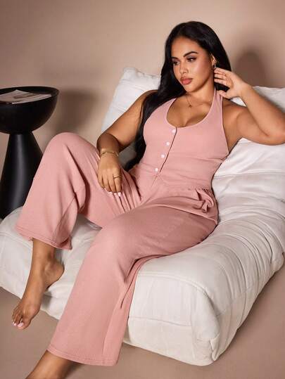 Lazeform Bộ đồ ngủ thường ngày kiểu cardigan dệt kim waffle dành cho phụ nữ cỡ lớn