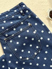 Comfortcana Denim Casuais Soltos com Estampa de Bolinhas Femininos - Lavagem escura - Visão 4