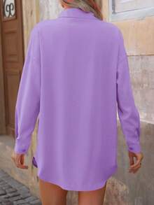 Clasi Camisa casual de manga larga con botones en color liso, blusas de manga larga - Púrpura malva - Ver 2