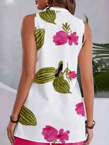 Plus Size 2pcs/Set Floral Print Sleeveless Top And Shorts, Vacation/Casual Outfit - Multicolor - View 2
