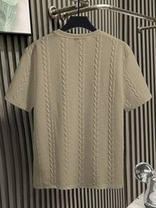 Manfinity Homme Men's Casual Solid Color Applique Round Neck Short Sleeve T-Shirt - Camel - View 2