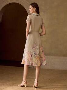 MOTF PREMIUM Đầm maxi dài tay raglan in hoa, gấu xòe, chất liệu organza, trang phục nữ. - Màu Xám nhạt - Xem 3