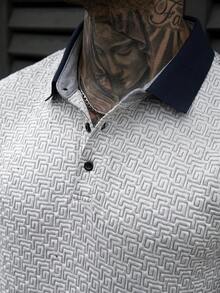 Manfinity CasualCool 男士极简印花短袖Polo衫 - 灰色 - 查看 6