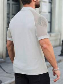 Manfinity Homme Men's Raglan Sleeve Short Sleeve Half-Placket Casual Hollow Patchwork Polo Shirt For Summer - White - View 2