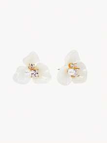 Opalesca 18k镀金树脂花朵小清新锆石珍珠气质耳环 - 米色 - 查看 4