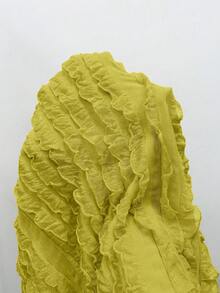 Sirith 女士新款夏季黄色性感深V领长款包包黄色流苏面料连衣裙，琥珀色串珠装饰设计，适合海滩度假 - 綠色 - 查看 4