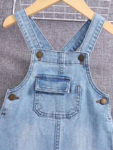 Baby Boy Casual Vintage Washed Flap Pocket Overalls Denim Overalls Romper,Baby Boys Spring And Summer Outfits - Light Wash - View 5