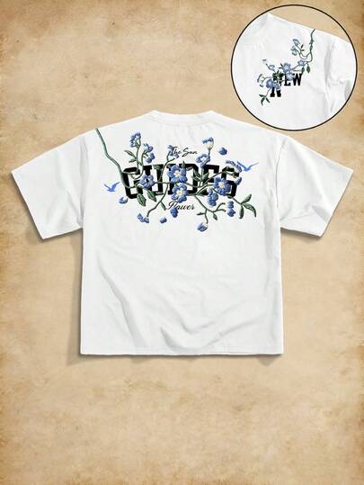 VIVINTIMO 花卉字母印花宽松短款高品质短袖T恤，适合日常休闲穿着和度假。