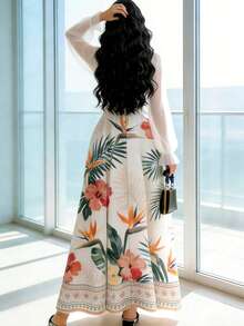aModelyn Vestido de manga farol de cuello cuadrado con estampado floral diminuto, vestido largo elegante con cintura ceñida para verano y uso diario, vestido floral negro - Multicolor - Ver 2