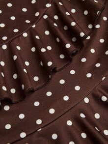 SHEIN PariChic 2026 Summer New Sexy Ruffled Hem Polka Dot Halter Crop Top, Vintage French Style Brown - Multicolor - View 5