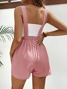 SHEIN Maternity Summer Minimalist Solid Color Double Pocket Backless Jumpsuit - Pink - View 2