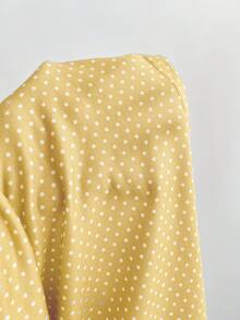 Elamini Women's T-Shirt With Deep V-Neck, Ruched Detailing, And Knit Polka Dot Pattern - Yellow - View 6
