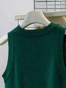 Women's Casual Everyday Commute Minimalist Solid Color Knit Vest - Dark Green - View 5