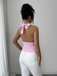 Elenzga Women's 2026 Spring/Summer New Draped Neck Ruched Backless Camisole - Baby Pink - View 2