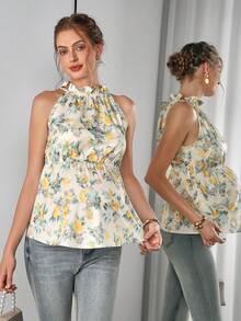 Áo không tay dáng suông in hoa, có bèo nhún, thích hợp mặc cho bà bầu, mùa hè. - Nhiều màu - Xem 5