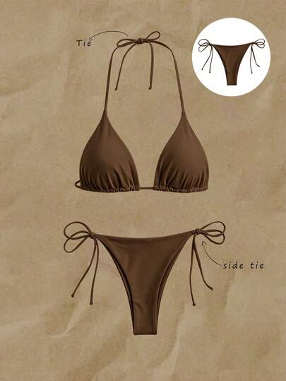 Swim Vcay 女士夏季海滩纯色系带性感比基尼泳裤