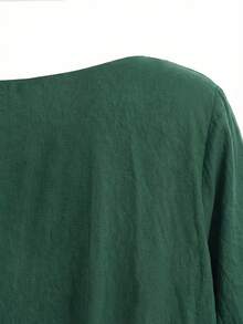 LYSMO Đầm hai dây hở lưng bằng vải cotton lanh thoải mái, kiểu dáng thường ngày, phù hợp cho người có thân hình mũm mĩm, mùa xuân/hè. - màu xanh lá - Xem 5