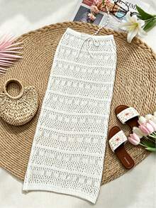 Swim Vcay Eleganter sexy weißer Strick-Cover-Up-Rock mit Bindung für Damen, Sommerstrandurlaub - Weiss - Übersicht 6