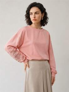Uhlyne Uhlyne Sudadera holgada de cuello redondo de manga larga con bordados florales, cuentas y lentejuelas para mujer, otoño/invierno - Rosa - Ver 1