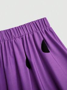Sweetra Plus Size Women Contrast Color Elastic Waist Minimalist A-Line Skirt - Purple - View 4