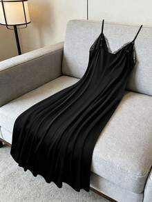 GlowEve CURVE Đầm slip màu nâu thanh lịch, tối giản, viền ren dành cho nữ cỡ lớn, thích hợp cho mùa xuân/hè. - màu đen - Xem 2