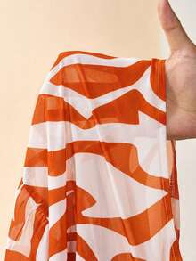 Zivah Váy Sarong in họa tiết sọc bất đối xứng, phong cách thường ngày cho kỳ nghỉ biển năm 2026. - trái cam - Xem 9