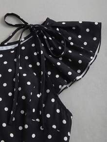 Sweetra Women's Casual Polka Dot Print Ruffle Hem Blouse, Summer - Black - View 5