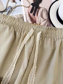 GlowEve CURVE Plus Size Women Casual Vacation Commute Gym Striped Lace Drawstring Waist Loose Wide Leg Pants Brown Autumn - Multicolor - View 5