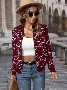 EMERY ROSE Áo khoác bomber phối màu tương phản, khóa kéo, đa năng, thích hợp mặc hàng ngày. - Màu Đỏ Sâu - Xem 4