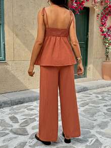 SHEIN Pregnant Women's Solid Color Spaghetti Strap Ruffle Tie-Front 2 Pieces Set, Fashionable For Summer - Orange - View 9