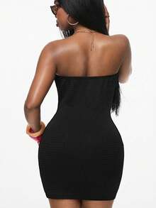 Coolane Women's Spring/Summer Chic Sexy Boho Vacation Outfits Basic Date Night Cable-Knit Black Tube Wrap Dress - Black - View 7