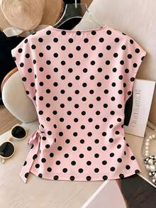 Franclia Women's Polka Dot Round Neck Casual Versatile Daily Wear T-Shirt - Pink - View 2