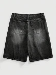 ROMWE MEN Quần jeans ống đứng dáng rộng in họa tiết, quần short nam dài đến đầu gối kiểu dáng thường ngày. - màu đen - Xem 2