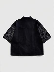 ROMWE MEN Street Life Áo khoác denim nam cài khuy chéo, khóa máy bay - Màu xanh lam - Xem 2