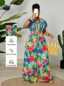 Maweii Bộ áo liền quần dáng rộng nhiều màu sắc dành cho nữ, kiểu buộc dây phía trước, thích hợp cho kỳ nghỉ hè. - Màu xanh lam - Xem 1