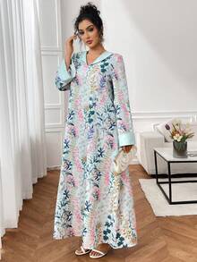 SHEIN Najma 优雅印花宽松连衣裙 - 薄荷綠 - 查看 4