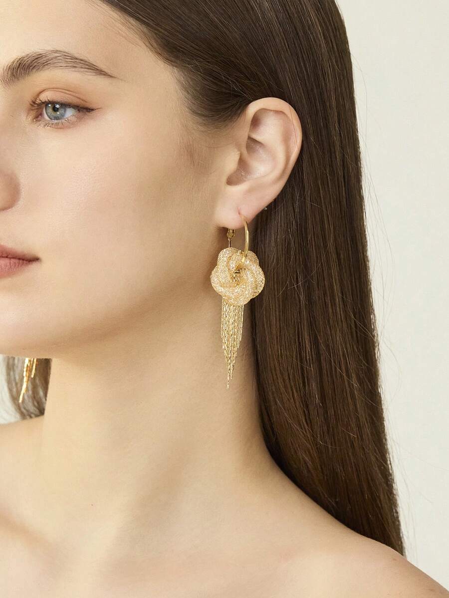 MOTF PREMIUM Bông tai cao cấp mạ vàng 18K, kiểu lưới dệt, đính kim cương. - Vàng - Xem 1