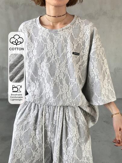 FRIFUL Women's Casual Loose Drop Shoulder T-Shirt & Shorts 2 Pieces Set