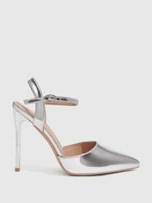 CUCCOO SZL Pointed Thin Heel Wristband High Heel, Sexy Light Luxury, Metallic Luster + Pointed Design Has Its Own Exquisite And Advanced Sense, Suitable For Women Who Pursue Aura, Can Be Matched With Dinner Dresses, Party Wear, And Can Also Be Used As Cross-Dressing Shoes - Silver - View 2