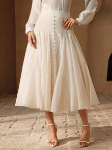 Anewsta 优雅简约杏色女士长裙，适合通勤和夏季度假穿着 - 杏色 - 查看 4