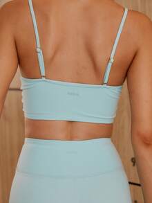 Aralina Bộ đồ thể thao mặc nhà: Áo ngực thể thao cổ chữ V sâu, dây đeo đơn giản, quần short biker cạp cao ôm sát, bộ tập luyện. - Màu xanh lam - Xem 4