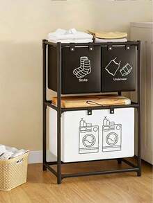 A Large-Capacity Laundry Basket With Cute Cartoon Images - Black and White - View 7