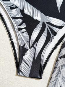 Swim Lushoire Vacation Beach Plant Print Tankini Swimsuit For Summer - Black and White - View 8