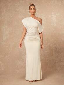 Lumalex Bộ đồ sang trọng kiểu quý phái gồm áo croptop dệt kim màu mơ, cổ bất đối xứng, viền ren và chân váy ôm sát eo xếp ly, thích hợp cho dạ tiệc, đám cưới, tiệc cao cấp, hẹn hò lãng mạn, tiệc kỷ niệm, nhà hàng sang trọng. - Màu be - Xem 6