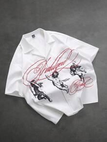 SLATEMANN 男士印花纽扣短袖衬衫 - 白色 - 查看 1